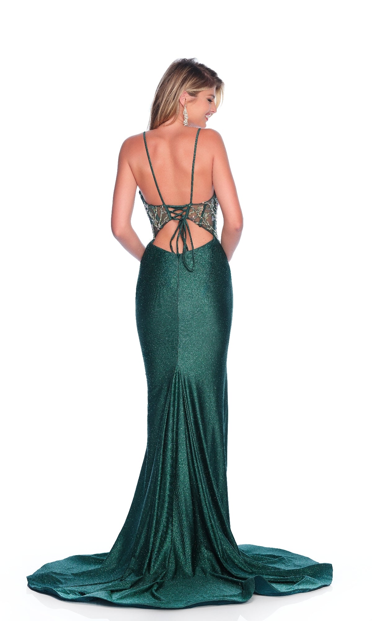 Dark Green Glitter Prom Dress: Dave & Johnny 12163