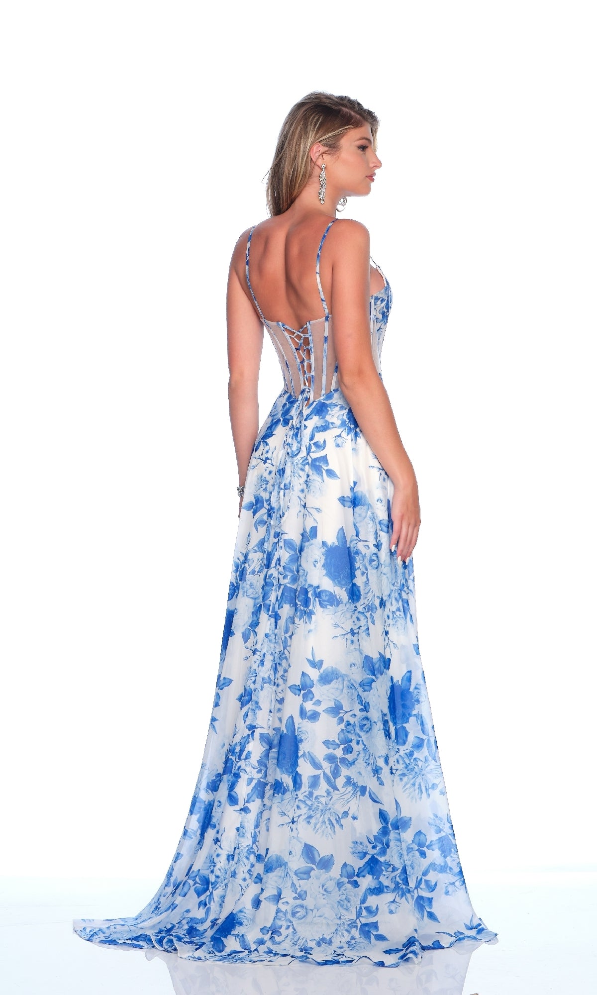 Blue Floral Prom Dress: Dave & Johnny 12188