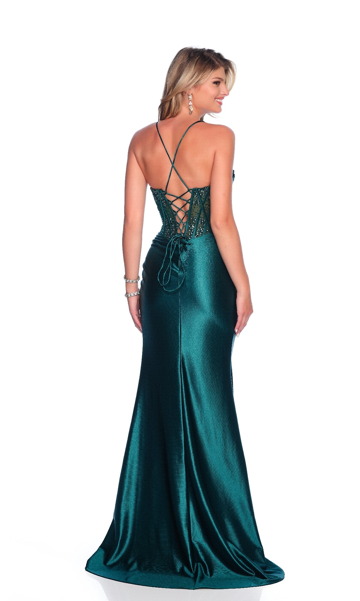 Lace-Up Green Prom Dress: Dave & Johnny 12203