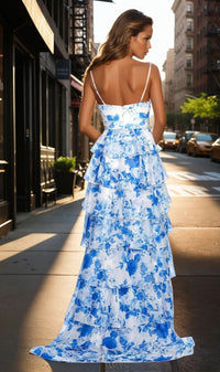 Blue Floral Prom Dress: Dave & Johnny 12208