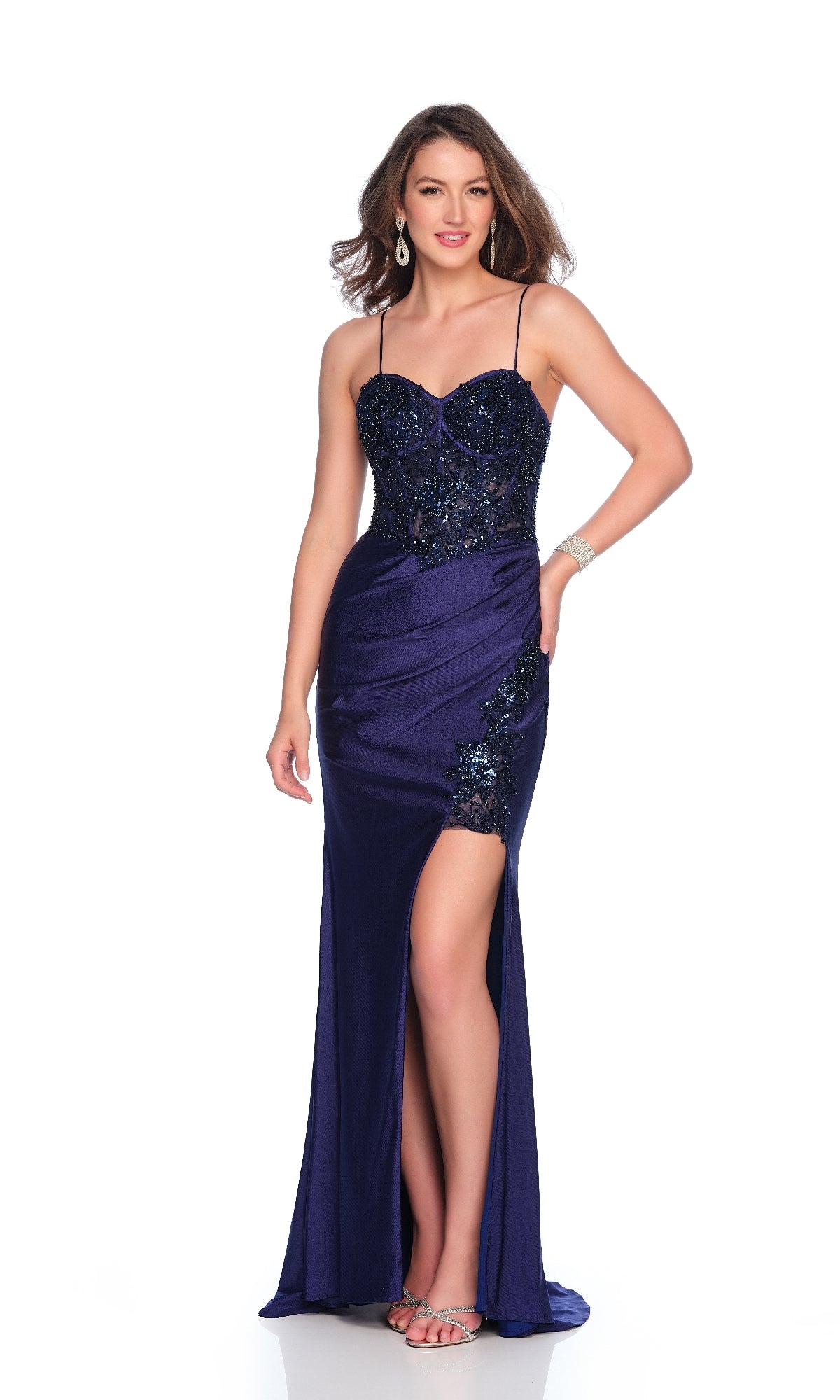 Long Navy Blue Prom Dress: Dave & Johnny 12255