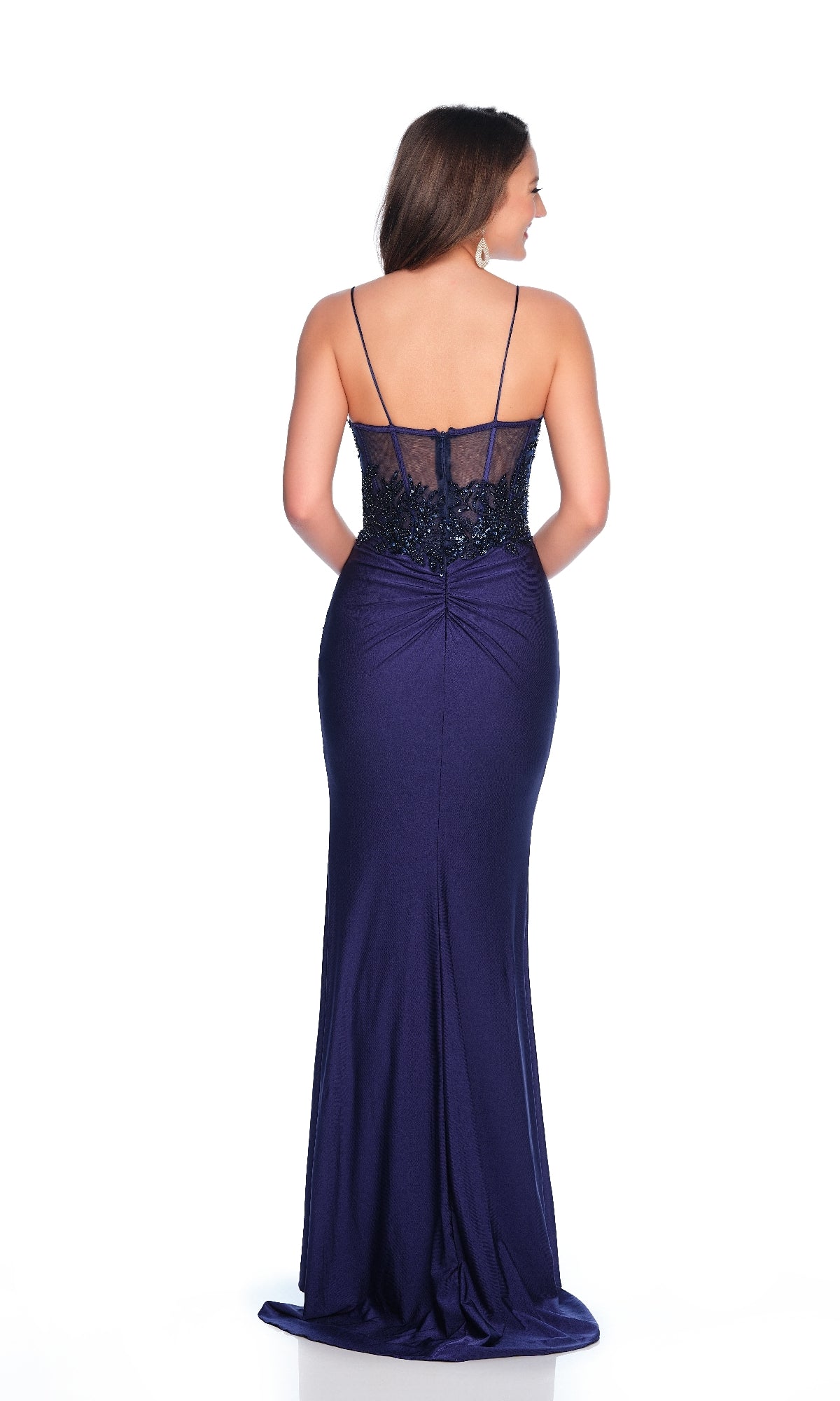 Long Navy Blue Prom Dress: Dave & Johnny 12255