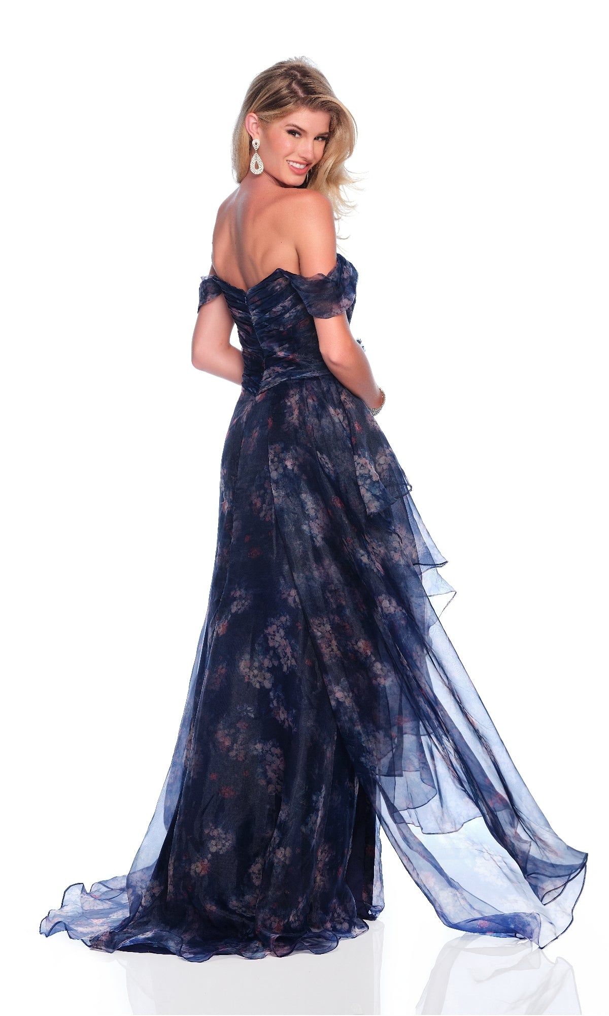 Navy Floral Prom Dress: Dave & Johnny 12336