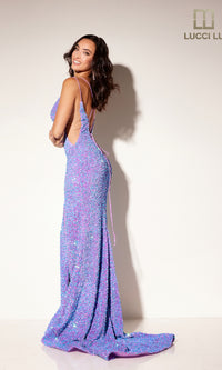 Long Sequin Violet Prom Dress: Lucci Lu 1303