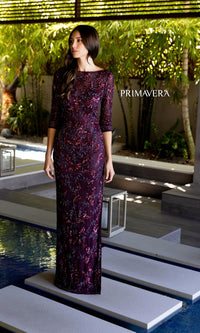 Sleeved Long Beaded Formal Dress: Primavera 13116