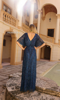 Sleeved Long Sequin Formal Dress: Primavera 13119