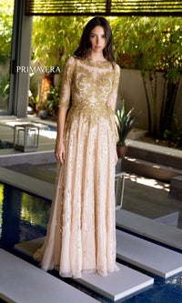 Modest Long Beaded Prom Dress: Primavera 13120