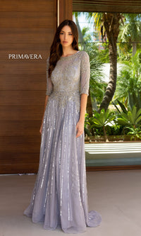 Modest Long Beaded Prom Dress: Primavera 13120