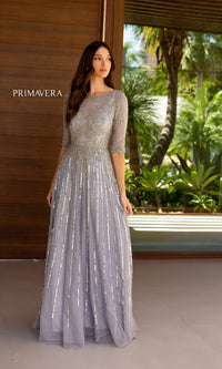 Modest Long Beaded Prom Dress: Primavera 13120