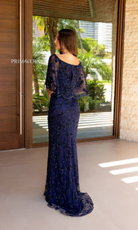 Caped Long Beaded Prom Dress: Primavera 13123