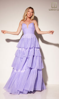 Tiered Ruffled Glitter Prom Dress: Lucci Lu 1357