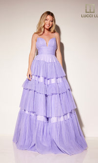 Tiered Ruffled Glitter Prom Dress: Lucci Lu 1357