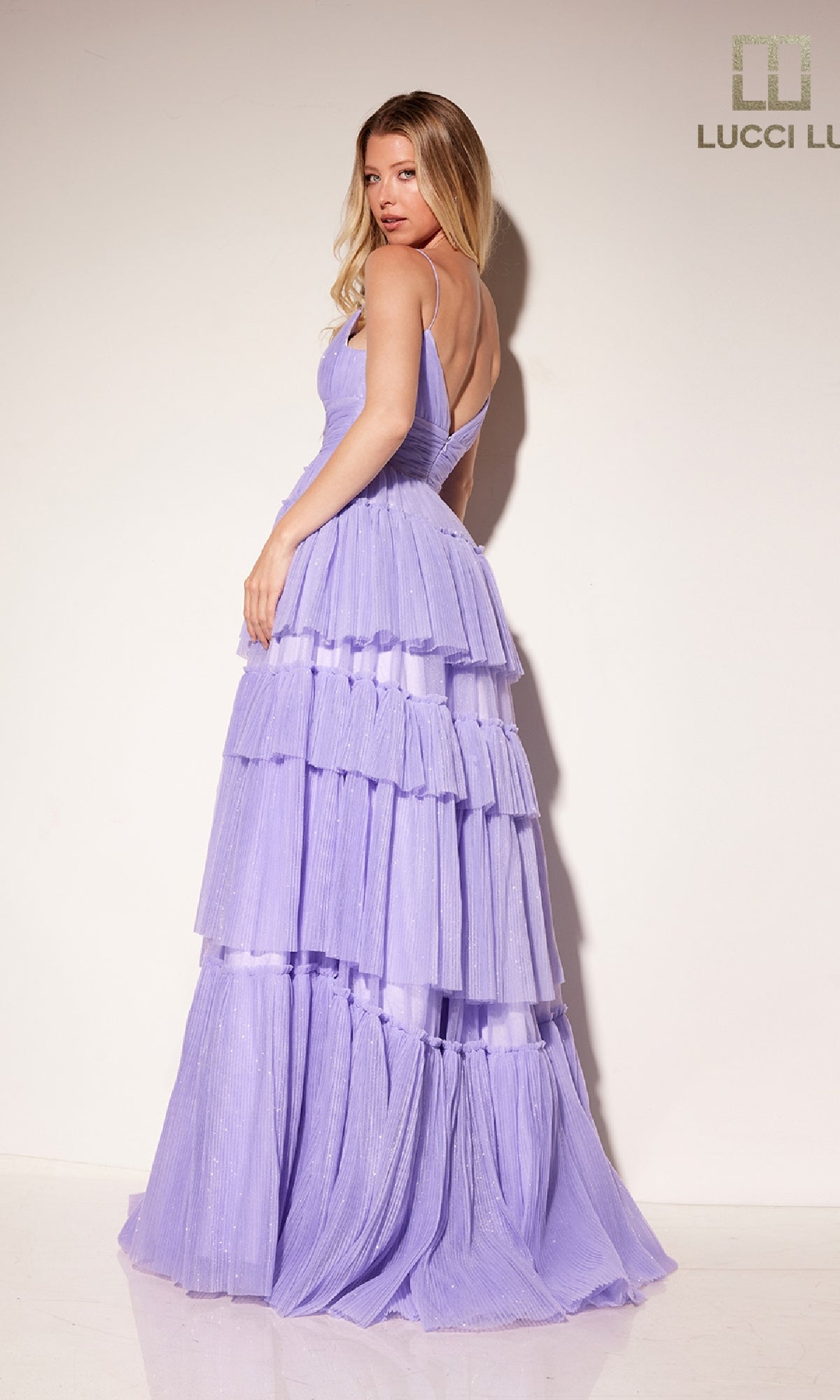 Tiered Ruffled Glitter Prom Dress: Lucci Lu 1357