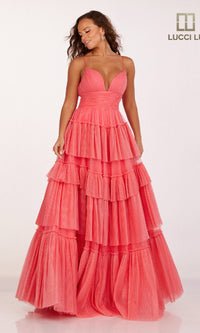 Tiered Ruffled Glitter Prom Dress: Lucci Lu 1357