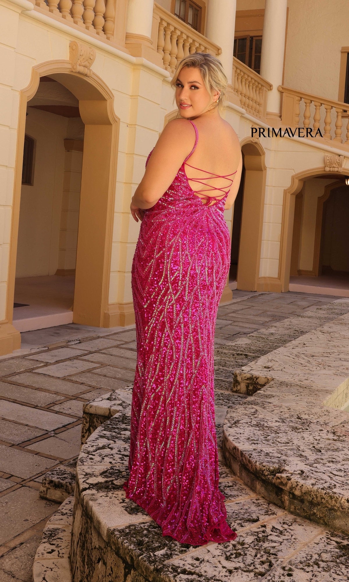 Primavera Plus-Size Long Beaded Prom Dress 14045