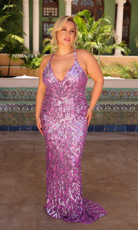 Primavera Plus-Size Strappy-Back Prom Dress 14051