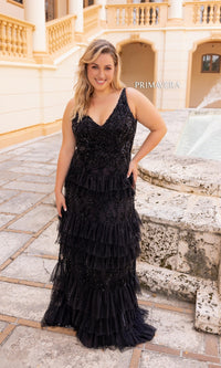 Primavera Tiered Plus-Size Long Prom Dress 14052