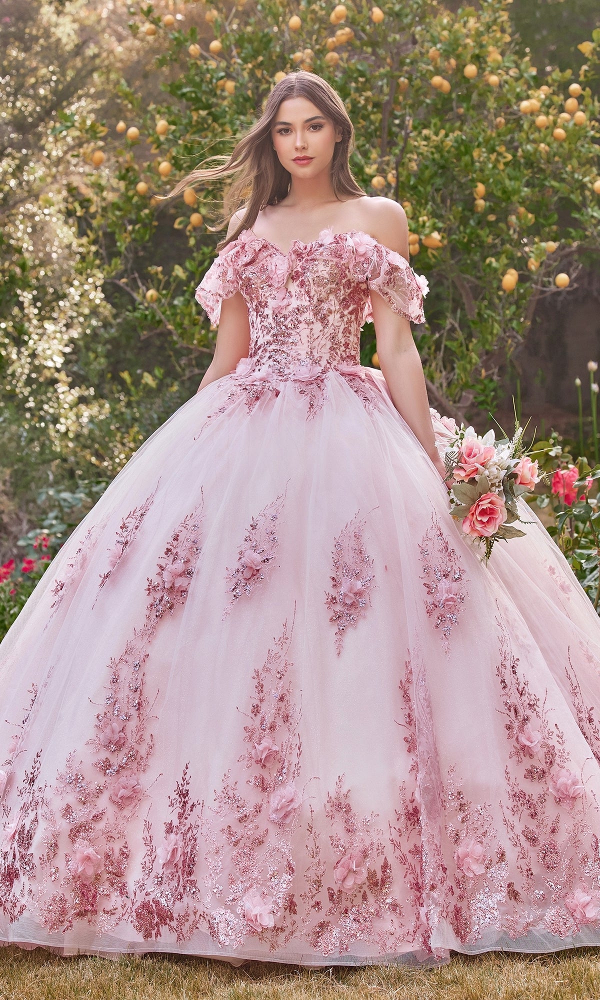 Glitter Quince Dress with Back Bow: Ladivine 15701