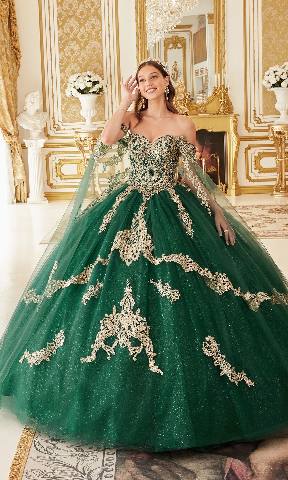 Ladivine 15711 Quincea era Dress with Gold Embroidery