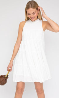 High-Neck Short White Casual Grad Dress AD1918