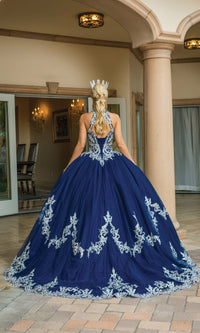 High-Neck Navy Quinceanera Dress 1607