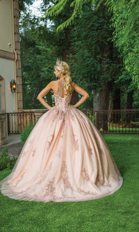 Pink with gold quinceanera dress best sale