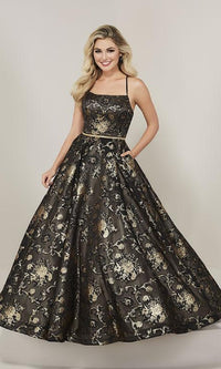 Foil-Print Prom Ball Gown: Tiffany 16340