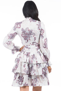 Long Sleeve Short Print Ruffle Party Dress D089A-2