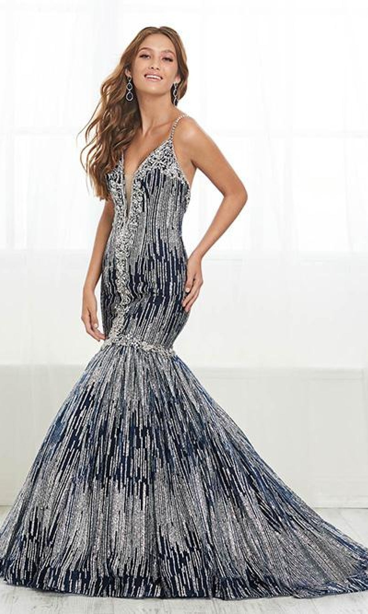 Low V-Neck Sparkly Mermaid Dress: Tiffany 16408