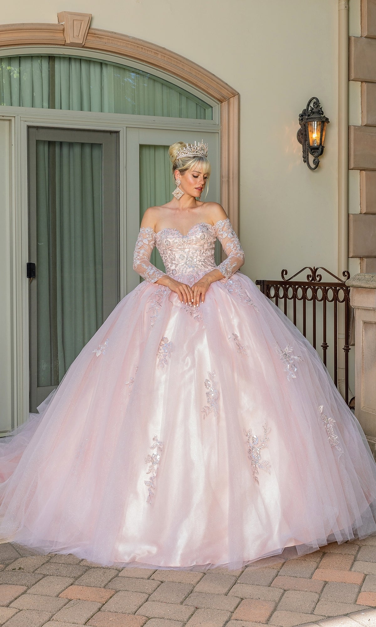 Blush Pink Quinceanera Dress 1674 with Sleeves