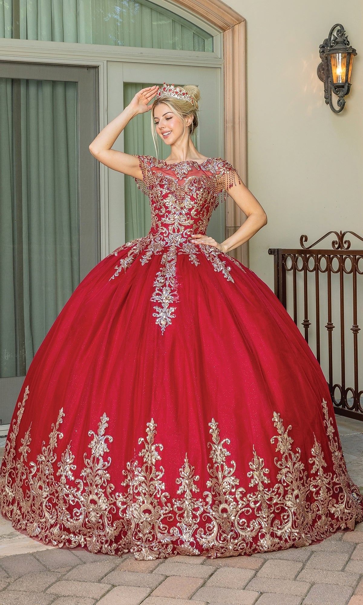 Short-Sleeve Red Quinceanera Dress 1708