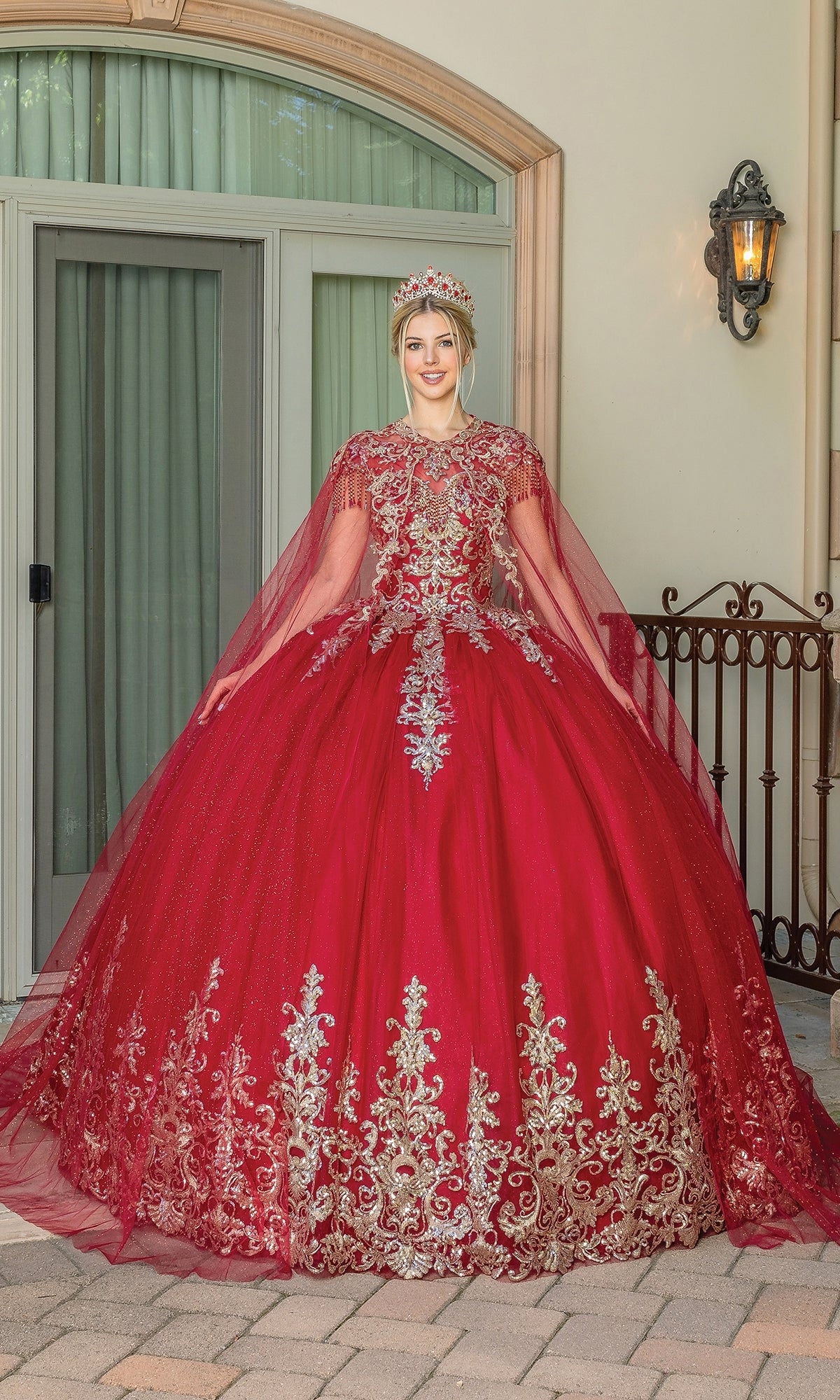 Short-Sleeve Red Quinceanera Dress 1708