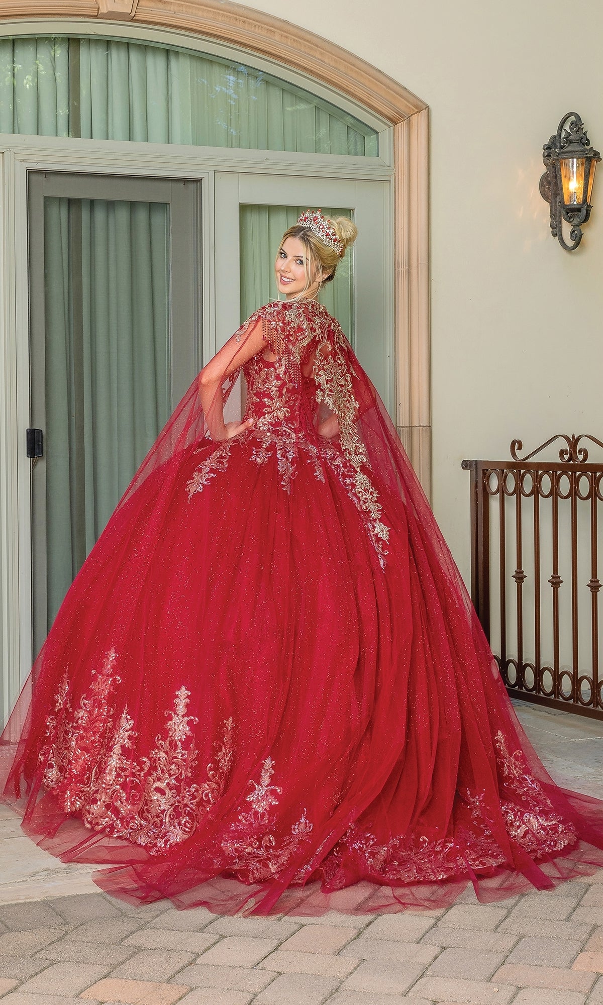 Short-Sleeve Red Quinceanera Dress 1708