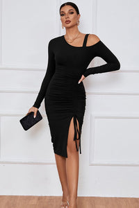 Long Sleeve Knee-Length Black Formal Dress 2610