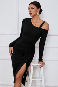 Long Sleeve Knee-Length Black Formal Dress 2610