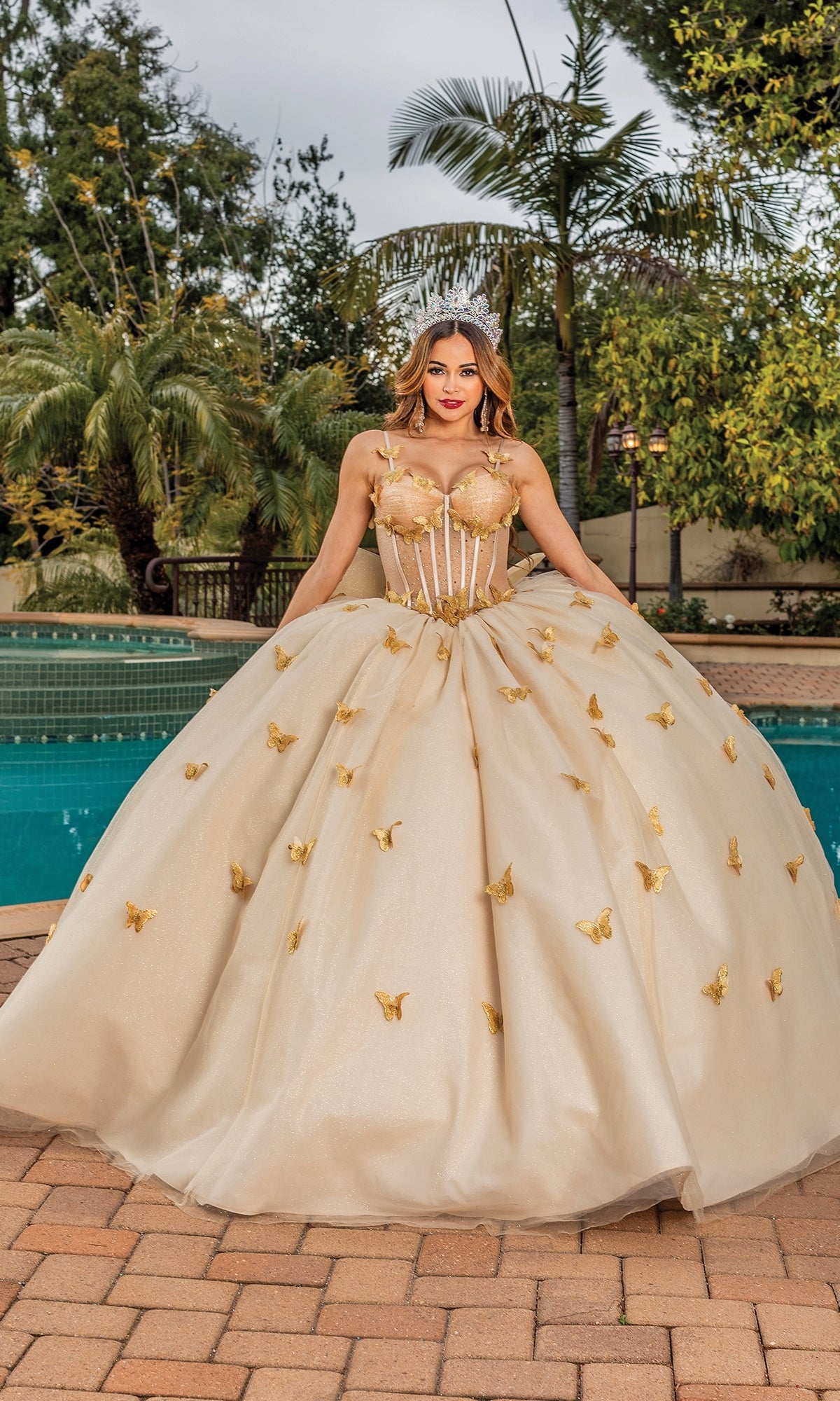 Champagne and gold quinceanera dress hotsell