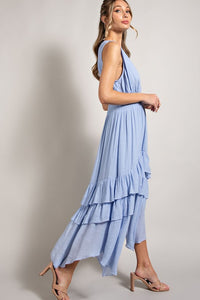 Sleeveless V-Neck Tiered Casual Maxi Dress