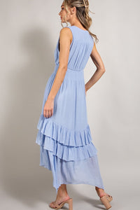 Sleeveless V-Neck Tiered Casual Maxi Dress