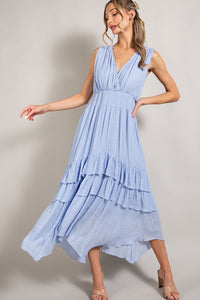 Sleeveless V-Neck Tiered Casual Maxi Dress