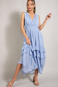 Sleeveless V-Neck Tiered Casual Maxi Dress