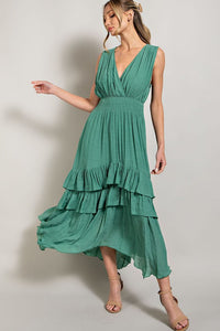 Sleeveless V-Neck Tiered Casual Maxi Dress