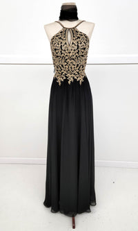 High-Neck Long A-Line Prom Dress: Chicas C1521