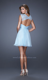 Open-Back Short Homecoming Dress with Cap Sleeves