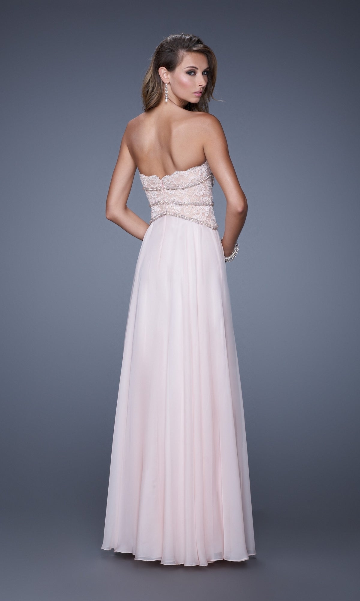 Strapless Chiffon Prom Dress with Lace Bodice