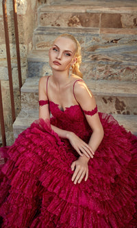 Raspberry Pink Long Glitter Prom Dress with Ruffles