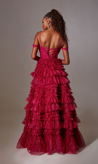 Raspberry Pink Long Glitter Prom Dress with Ruffles