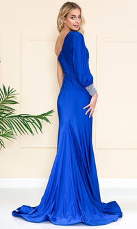 Embellished-Cuff One-Sleeve Long Prom Dress 2102