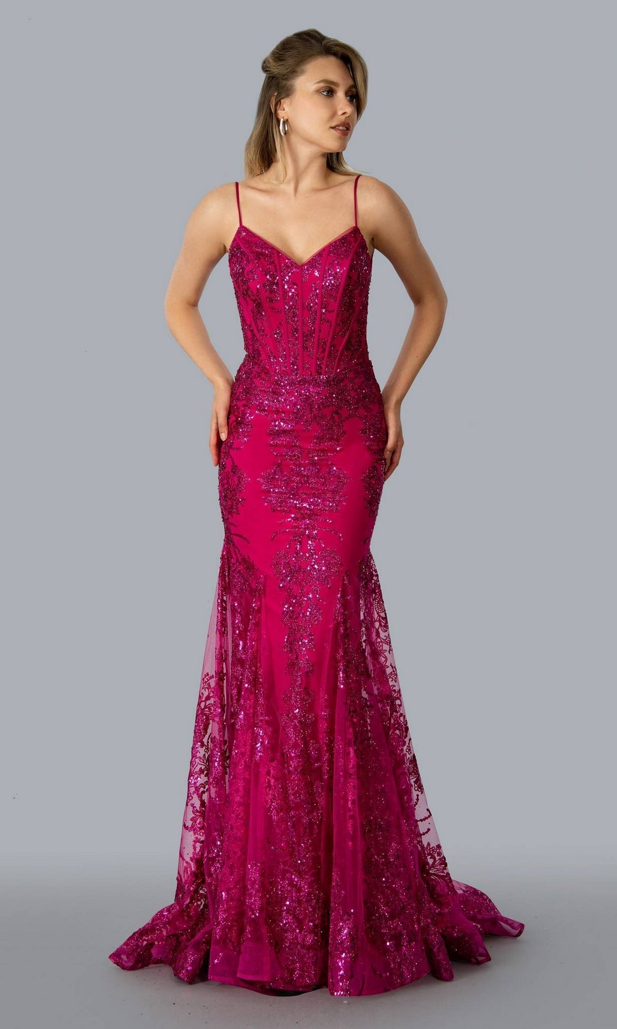 Corset-Bodice Sparkly Long Mermaid Prom Dress 21066