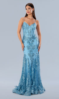 Corset-Bodice Sparkly Long Mermaid Prom Dress 21066