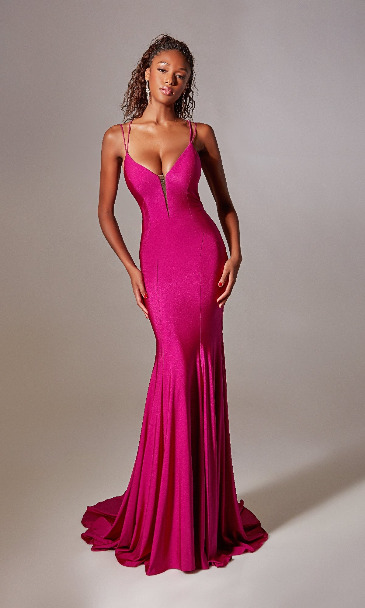 Lace Up Plunging V Neckline Prom Dress